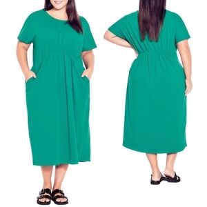 EVANS 22/24W (2X) Teal Cool Tie w/ Pockets Midi Dress W98.10